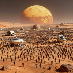 A massive colony on Mars home to 80 million people, retro art 4k