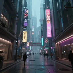 Wide angle shot of a matte painting environment design of future city alley with neon lights and advertisements, artstation, ultra realistic, volumetric lighting, 8k, unreal engine, octane render, art by Artgerm and Greg Rutkowski and Alphonse Mucha and Yoji Shinkawa