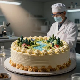 a cake with a laboratory technician