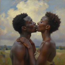 a beautiful oil painting, heaven's just a kiss away, african - american, bokeh, in the style of delphin enjolras, ultrarealistic, dynamic lighting, artstation, hyper realism.