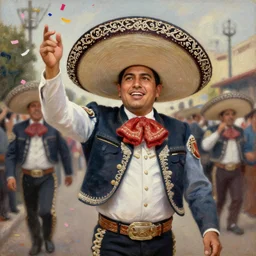 portrait of rip taylor throwing confetti during a mexican funeral parade, an oil painting by ross tran and thomas kincade