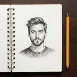 notebook pencil drawing of a man