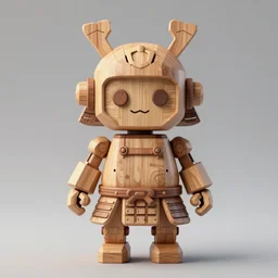 highly detailed, symetrical, geometrical, cgsociety, artstation, concept art official art, octane illustration artoys cute figurine wooden robots samourai in wood sculpture