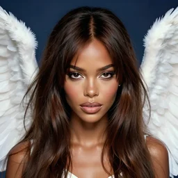 young naomi campbell as an angel with wings, hyper realistic face, beautiful eyes, fantasy art, in the style of greg rutkowski, illustration, epic, fantasy, intricate, hyper detailed, artstation, concept art, smooth, sharp focus, vibrant