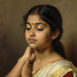 detailed portrait of sri lankan girl, girl graceful, eyes closed, painting by gaston bussiere, craig mullins, j. c. leyendecker