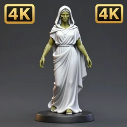 80mm resin detailed miniature of a beautiful Hypriestes, clothed in white roobe, olive skin, hood, beautiful bone structure, symmetrical facial features, Product Introduction Photos, 4K, Full body