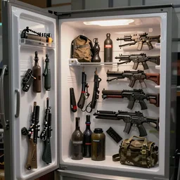 fridge with weapons inside by vladimir manyukhin, levitsky andrei, highly detailed, post - apocalyptic,
