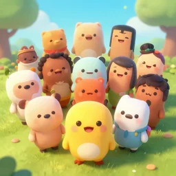 Happy cute humans, Moebius, Kim Jung Gi, Greg Rutkowski, Zabrocki, Karlkka, Jayison Devadas, Phuoc Quan, trending on Artstation, 8K, ultra wide angle, pincushion lens effect
