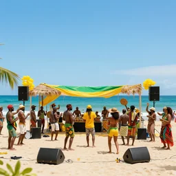 a reggae party in the beach, vibrant color