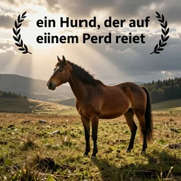 “ein Hund, der auf einem Pferd reitet”
