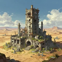 a beautiful detailed anime illustration of urbex city nature building unfinished building cemetery architecture abandoned industrial architecture by jacob van ruisdael, desert architecture island azeroth retrowave, archdaily, wallpaper, highly detailed, trending on artstation.