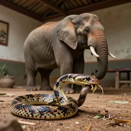 a photo of snake eating elephant in a room, 8 k, hyper detailed, vivid, ultra detailed, highly detailed