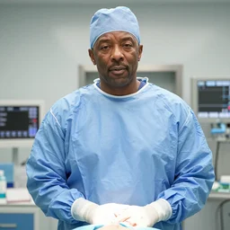 Dr. Dre in surgeon scrubs in an emergency room