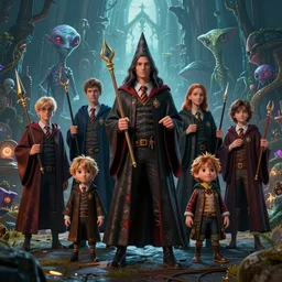 a highly detailed image of a family of wizards, rich colors, surreal aliens meet the last super part 2 unreal engine