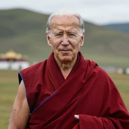 a portrait photograph of joe biden as a tibetan buddhist monk, dslr photography