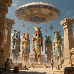 Aztec gods descending from a spacecraft in an ancient Aztec temple. 8K Highly detailed fantasy artwork by Greg Rutkowski and pascal votan. Trending on artstation
