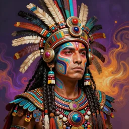 portrait of laz alonso, hyper detailed ultra sharp aztec shaman warrior. trending on artstation, warpaint aesthetic, bloodwave, colorful, psychedelic, ornate, intricate, digital painting, concept art, smooth, sharp focus, illustration, art by artgerm and greg rutkowski and h. r. giger, 8 k