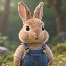very beautiful portrait of an extremely cute and adorable rabbit - girl wearing overalls, smooth, perfect face, fantasy, character design by mark ryden and pixar and hayao miyazaki, sharp focus, concept art, intricate detail, cinematic lighting, hyperrealistic, 5 0 mm, diorama macro photography, 8 k, nature