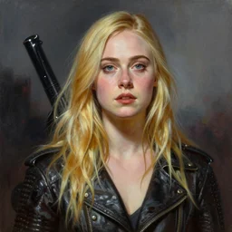ultra realistic portrait painting of elle fanning in war of the worlds, art by frank frazetta, 4 k, ultra realistic, highly detailed, epic lighting.