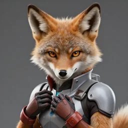 beautiful portrait of a female anthropomorphic coyote fursona wearing a metroid zero suit. detailed hands. character design by charlie bowater, ross tran, artgerm, and makoto shinkai, detailed, soft lighting, rendered in octane