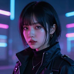 a beautiful portrait of a cyberpunk rogue by kim hyun joo, neon ambience, trending on artstation