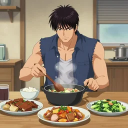 heihachi from tekken cooking dinner at home