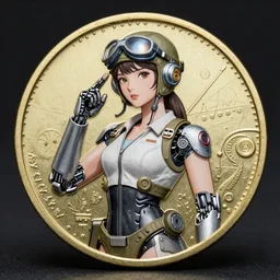 purdy female robot fighter pilot mechanical girl coin