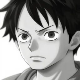 detailed of a luffy face, depth of field, black and white,