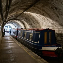 a canal boat in a london underground tube tunnel