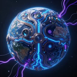 outside earth, ornate and intricate, by greg rutkowski, by anton fadeev, by rhads, by midge sinnaeve, 4 k, cyber punk style, glowing blue veins, purple glowing wires