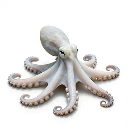 white octopus, high detail photograph, full body, isolated on a pure white background, centered, entire subject in frame, sharp focus, soft studio lighting