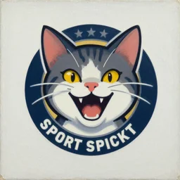 sport logo featuring grinning cat, award winning, in style of beksinski, film grain, medium format, 8k resolution, oil on canvas