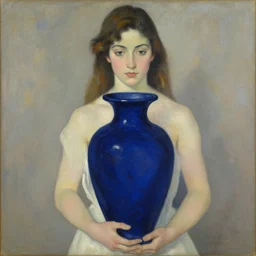 woman with painted vase. deep dark indigo blue. henri de toulouse - lautrec, utamaro, matisse