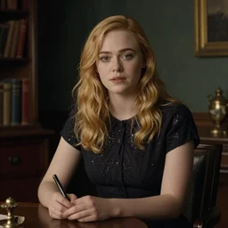 Elle Fanning in a dark room, artstation, by Norman Rockwell, Extremely detailed. 4K. Award winning.