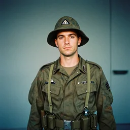 a military soldier in outer space, film photography, soft lighting, nostalgia, 8 mm