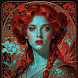 anne curtis as darna, volumetric lights, red and cyan theme, art nouveau botanicals, intricate, highly detailed, digital painting, artstation, concept art, smooth, sharp focus, cinematic, illustration, beautiful face, art by artgerm and greg rutkowski and alphonse mucha