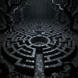 claustrophobic dark black stone maze, gnarled black trees, dense, night, volumetric lighting, 8 k octane beautifully detailed render, post - processing, extremely hyper - detailed, intricate, epic composition, intricate, trending on artstation, stunning art by anders zorn, wonderful masterpiece by frazetta