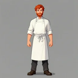 red headed man wearing a white chef\'s apron, full body, no beard, dungeons and dragons character art, trending on artstation