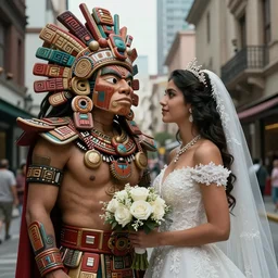 the marriage between a aztec god and a modern goddess in the style of high urban fantasy Hyper detailed Hyper Photorealistic High Resolution HD 8k post-processing