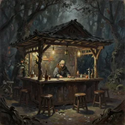 oil painting of dark fantasy tavern