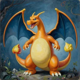 a painting of the pokemon charizard in the style of Giuseppe Arcimboldo