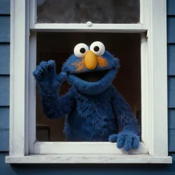 elmo the psychopath watches you in a sinister way through the window of your house