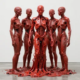 human bodies melted and fused to each other, creating a red masterpiece