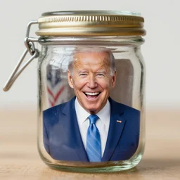 still image tiny joe biden in a jar very happy