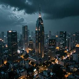 cyberpunk city in India, rain, night, photorealistic