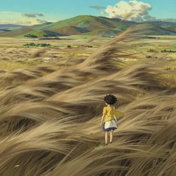 a beautiful screenshot of the windswept wasteland from the anime by Hayao Miyazaki, landscape background, anime pixiv