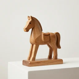 little wooden horse statue on a pedestal