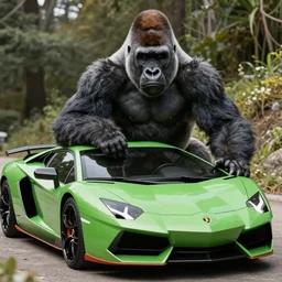 a gorilla in a green lamborghini