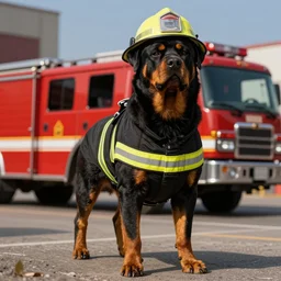 Rottweiler Firefighter, artstation, award winning masterpiece, very detailed, furry art