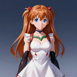 a portrait of asuka langley soryu, long auburn hair and dark blue eyes, wearing a cute german dress, trending evangelion art, ambient lighting, smooth gradual consistent gradient shading, digital art